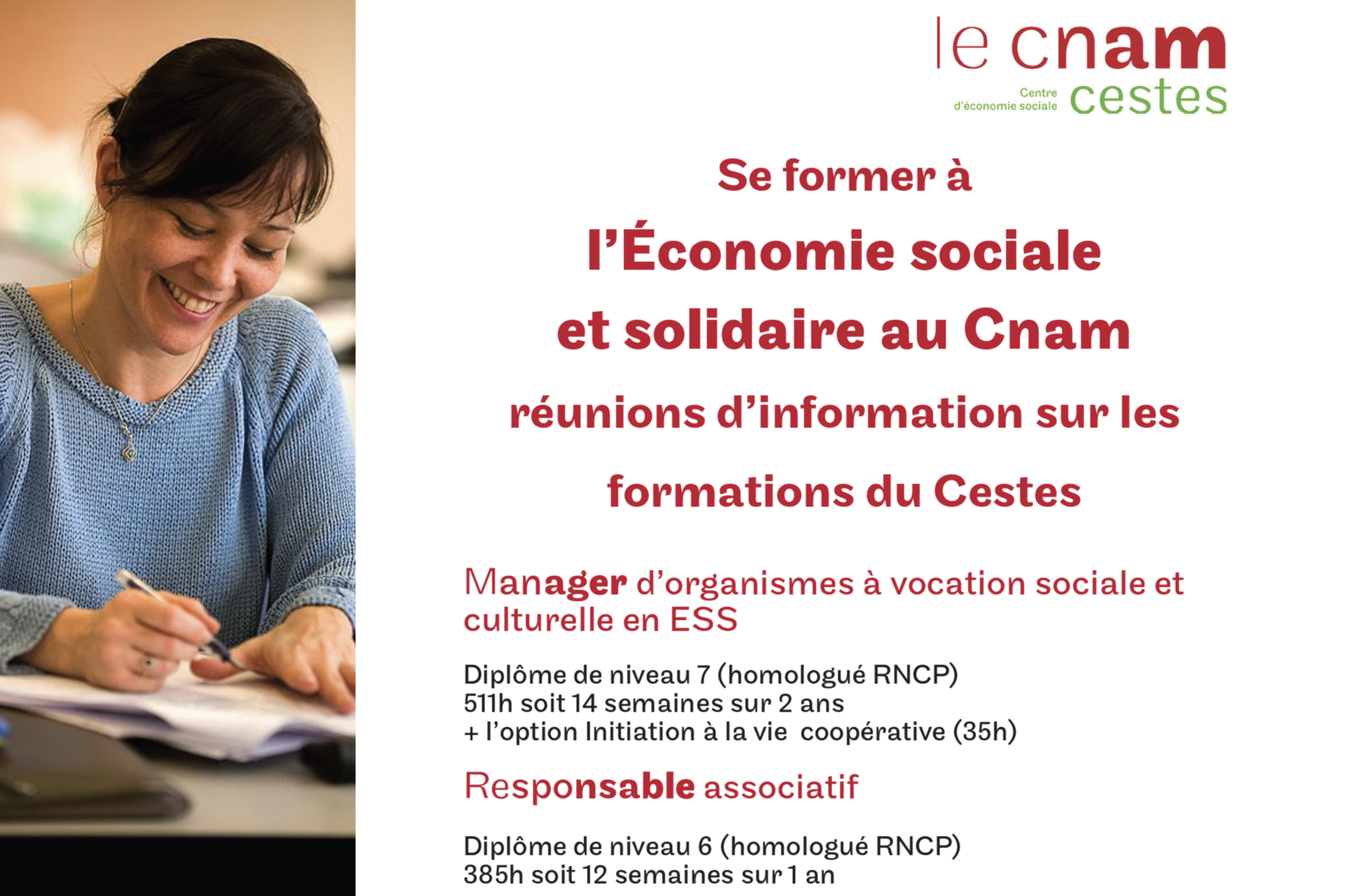 image du post 'Le Cnam propose deux formations « Responsable associatif » et « Manager d'organismes à vocation sociale et culturelle en ESS »'