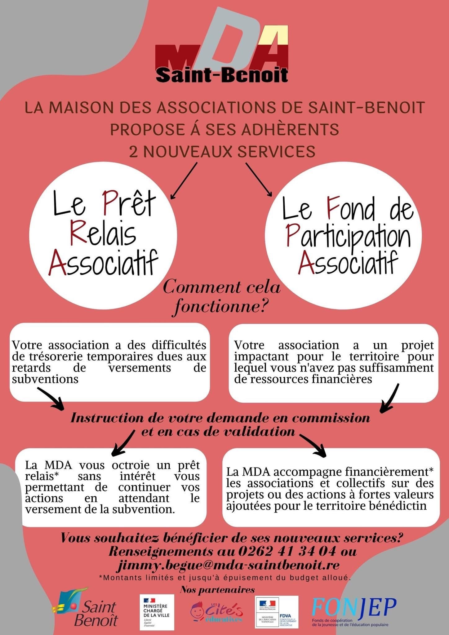 image du post 'Deux nouveaux services à la MDA de Saint-Benoît : le prêt relais associatif , et le Fond de Participation Associative'