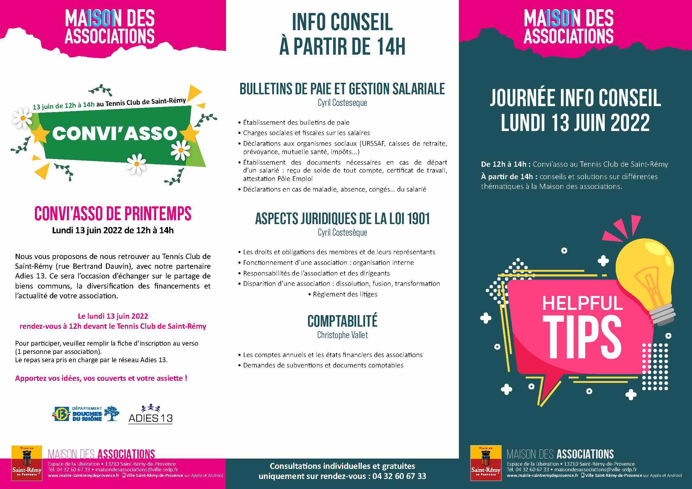 poster du post '1ère journée Info Conseil à Saint-Rémy-de-Provence le 13 juin + Convi'Asso'